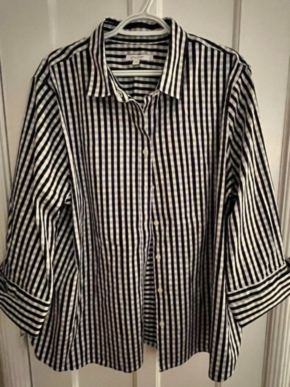 CHICO'S BLACK & WHITE GINGHAM CHECK SHIRT, 20 (4), BUTTON FRONT; LIKE NEW